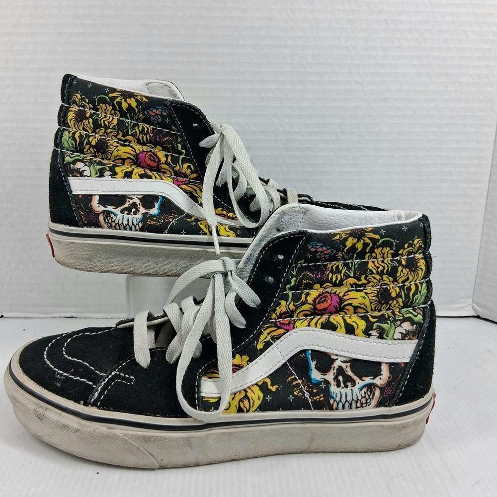Vans Sk8-Hi Sunflower Skull Black High Top Sneakers Mens 5 Womens 6.5